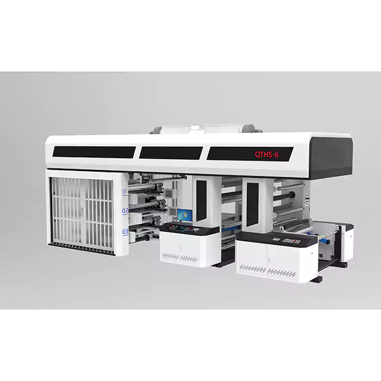 6 Warna Servo Drive Gear Tipe Central Drum Flexo Printng Machine Sleeve Type